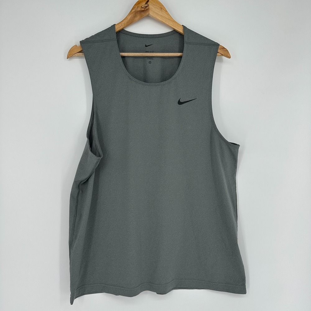 Nike Ready Gray Mens Dri Fit Large Fitness Tank Top Activewear Workout